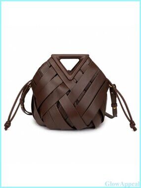 Woven Vegan Leather Bucket Bag Crossbody Shoulder Hobo Purse
